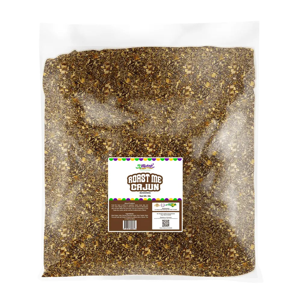 Close-up of Roast Me Cajun blend showing smoked paprika, garlic, and herbs