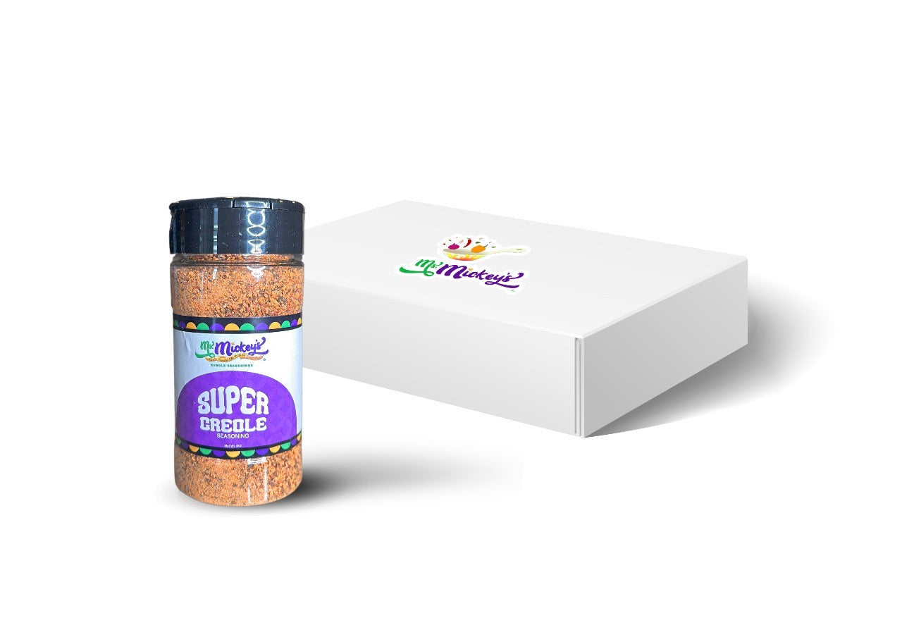 Super Creole Seasonings sprinkled on grilled shrimp, chicken, and vegetables