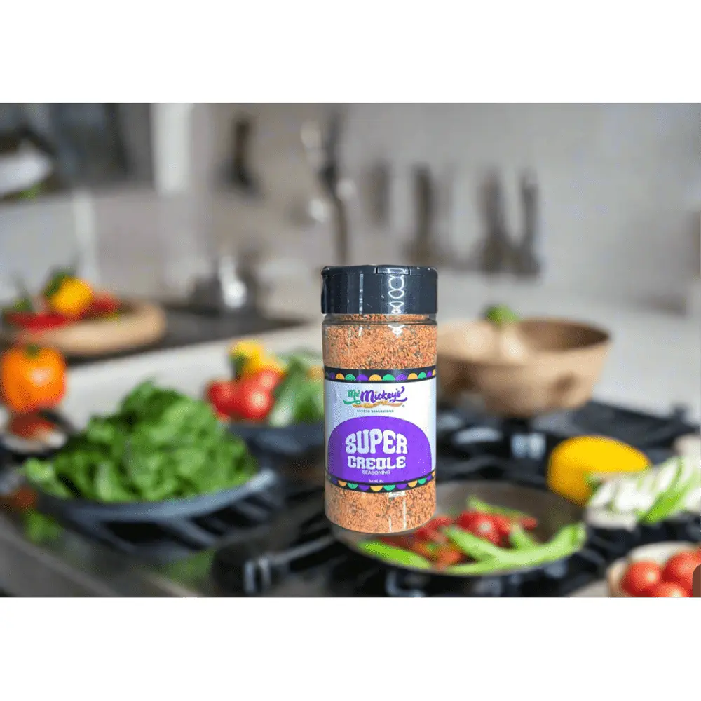 Close-up of Super Creole Seasonings with orange peel, black pepper, and smoked paprika